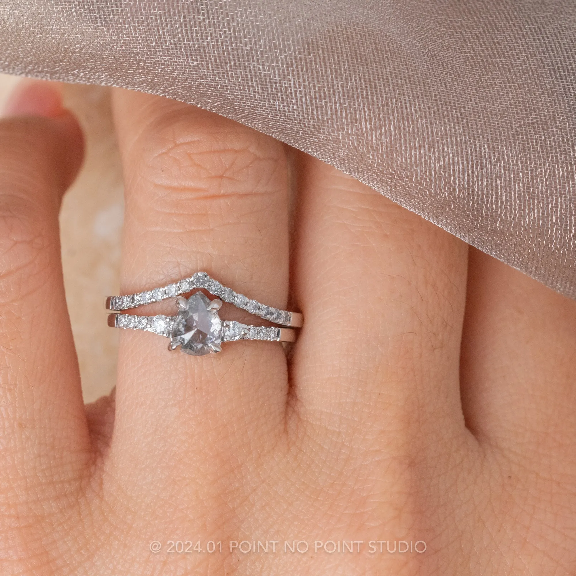 .98 Carat Salt and Pepper Pear Diamond Engagement Ring, Eliza Setting, 14k White Gold
