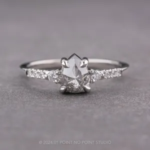 .98 Carat Salt and Pepper Pear Diamond Engagement Ring, Eliza Setting, 14k White Gold