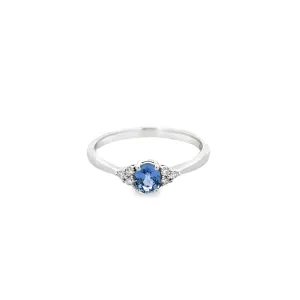 9ct White Gold Ring with Oval Ceylon Blue Sapphire and Diamond Clusters