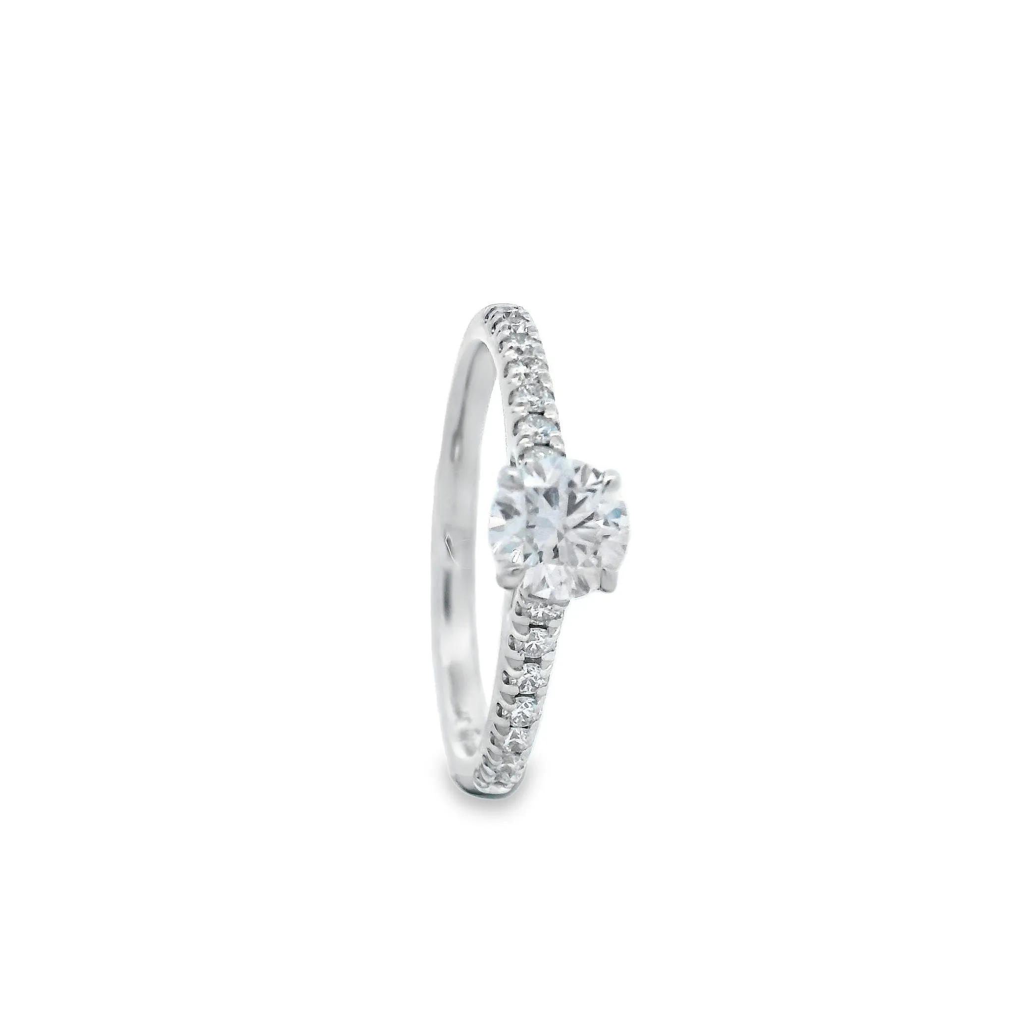 9ct White Gold Round Brilliant Lab Grown Diamond Engagement Ring with Shoulder Stones TDW= 0.92ct