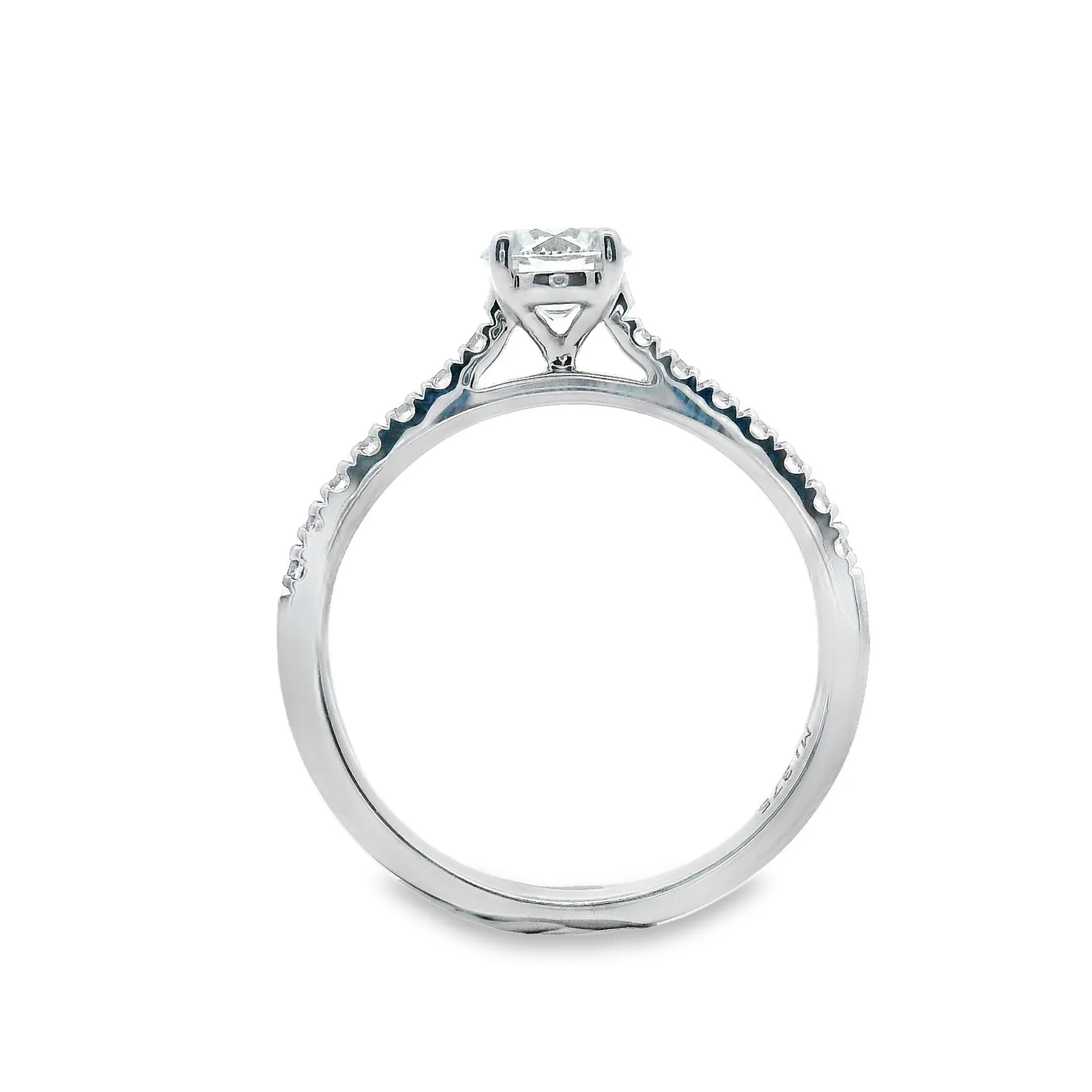 9ct White Gold Round Brilliant Lab Grown Diamond Engagement Ring with Shoulder Stones TDW= 0.92ct