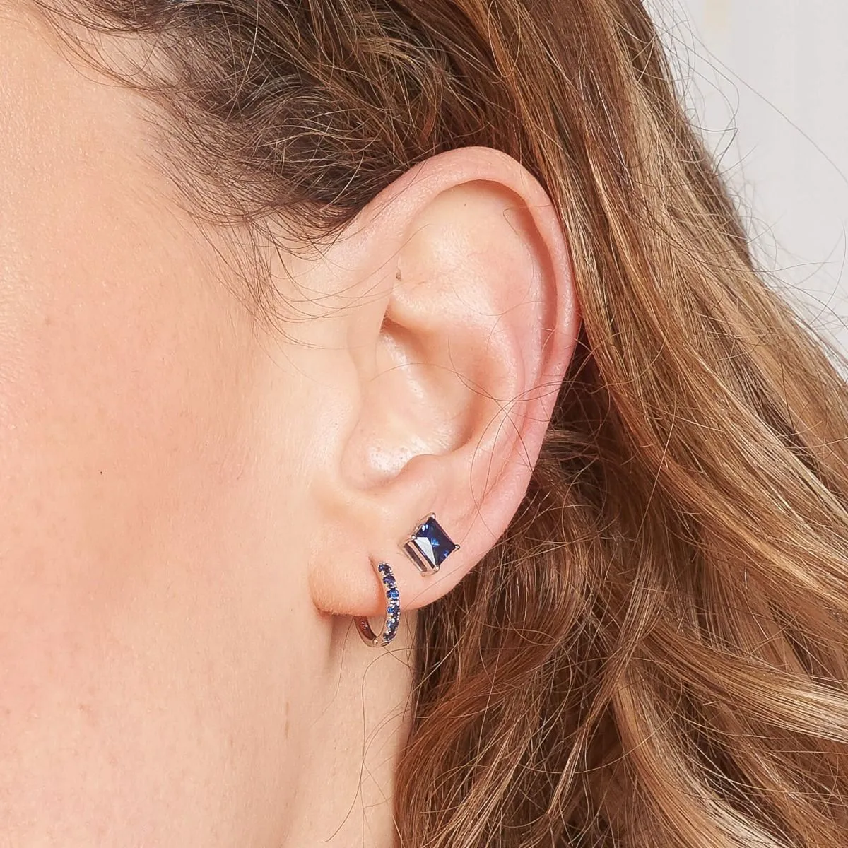 9ct White Gold Sapphire Huggie Hoop Earrings