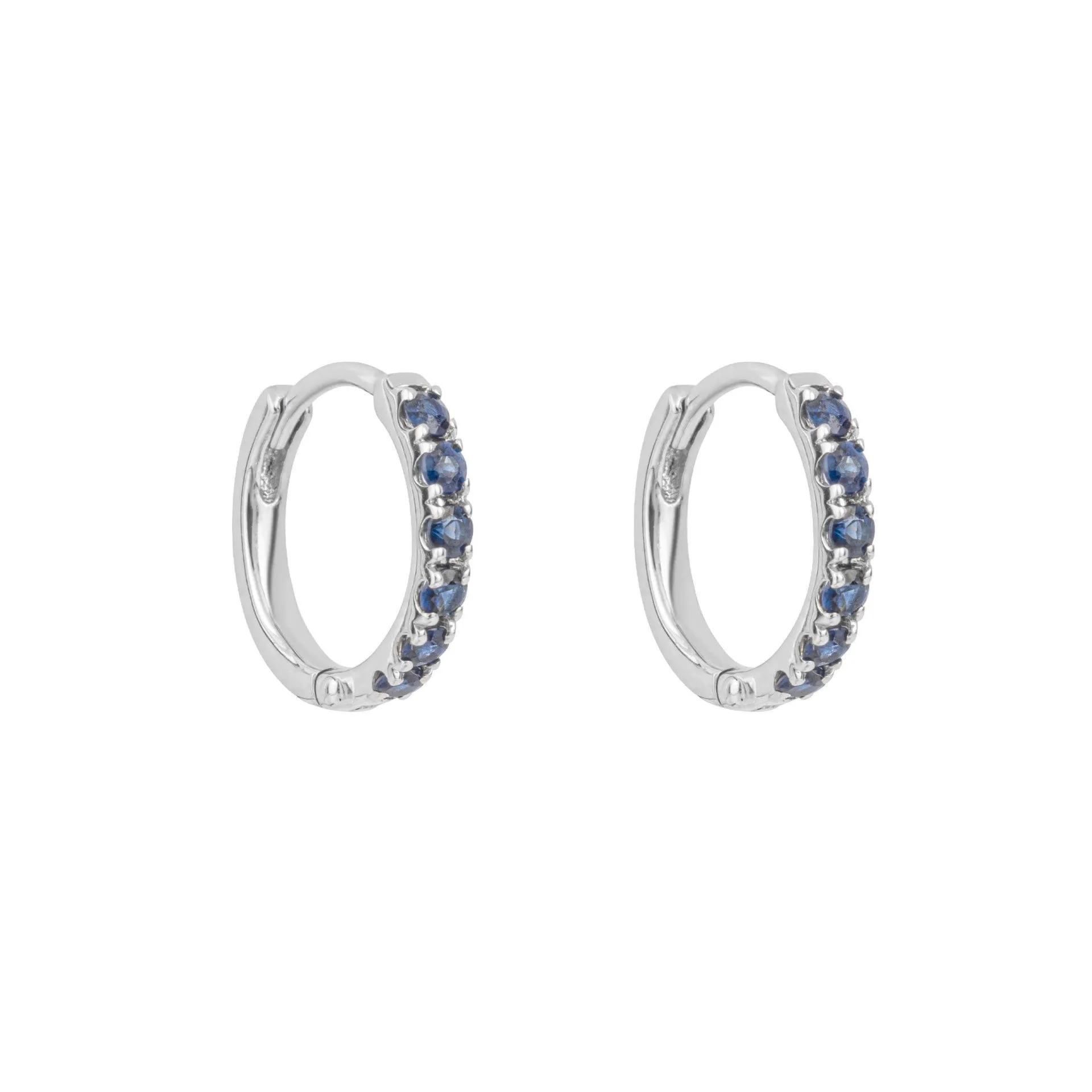 9ct White Gold Sapphire Huggie Hoop Earrings
