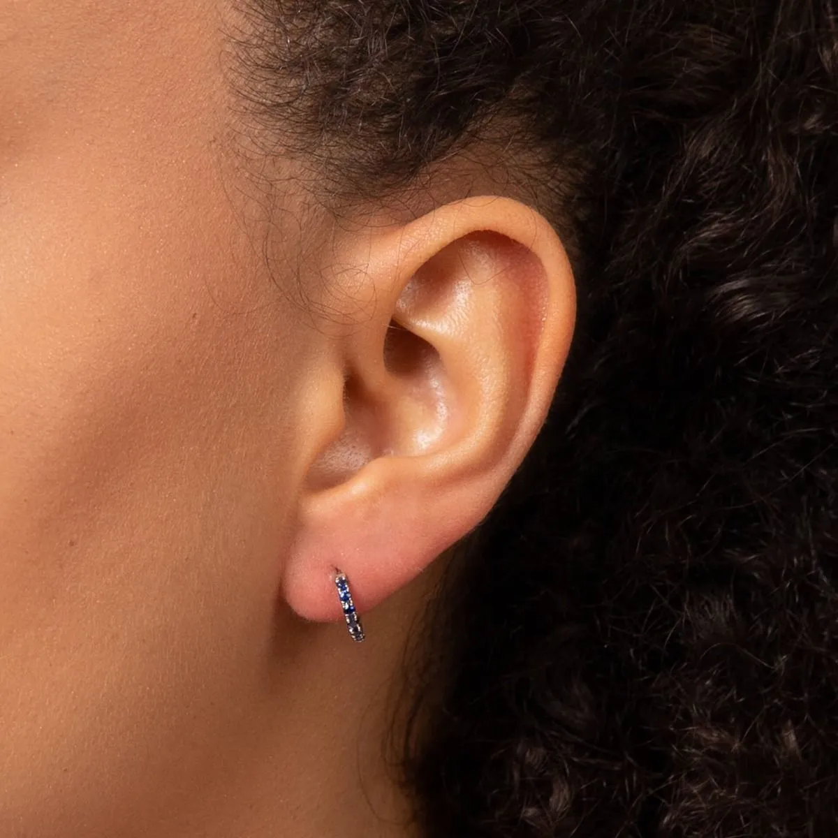 9ct White Gold Sapphire Huggie Hoop Earrings