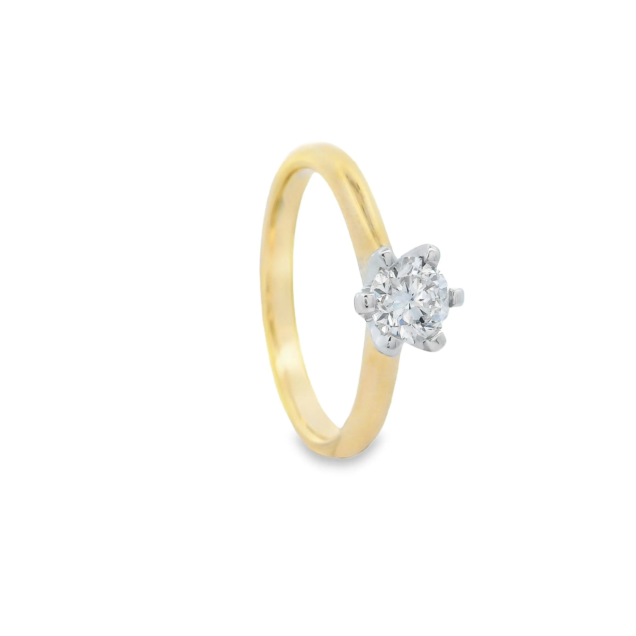 9ct Yellow and White Gold Round Brilliant Lab Grown Diamond Solitaire Engagement Ring. TDW= 0.51ct