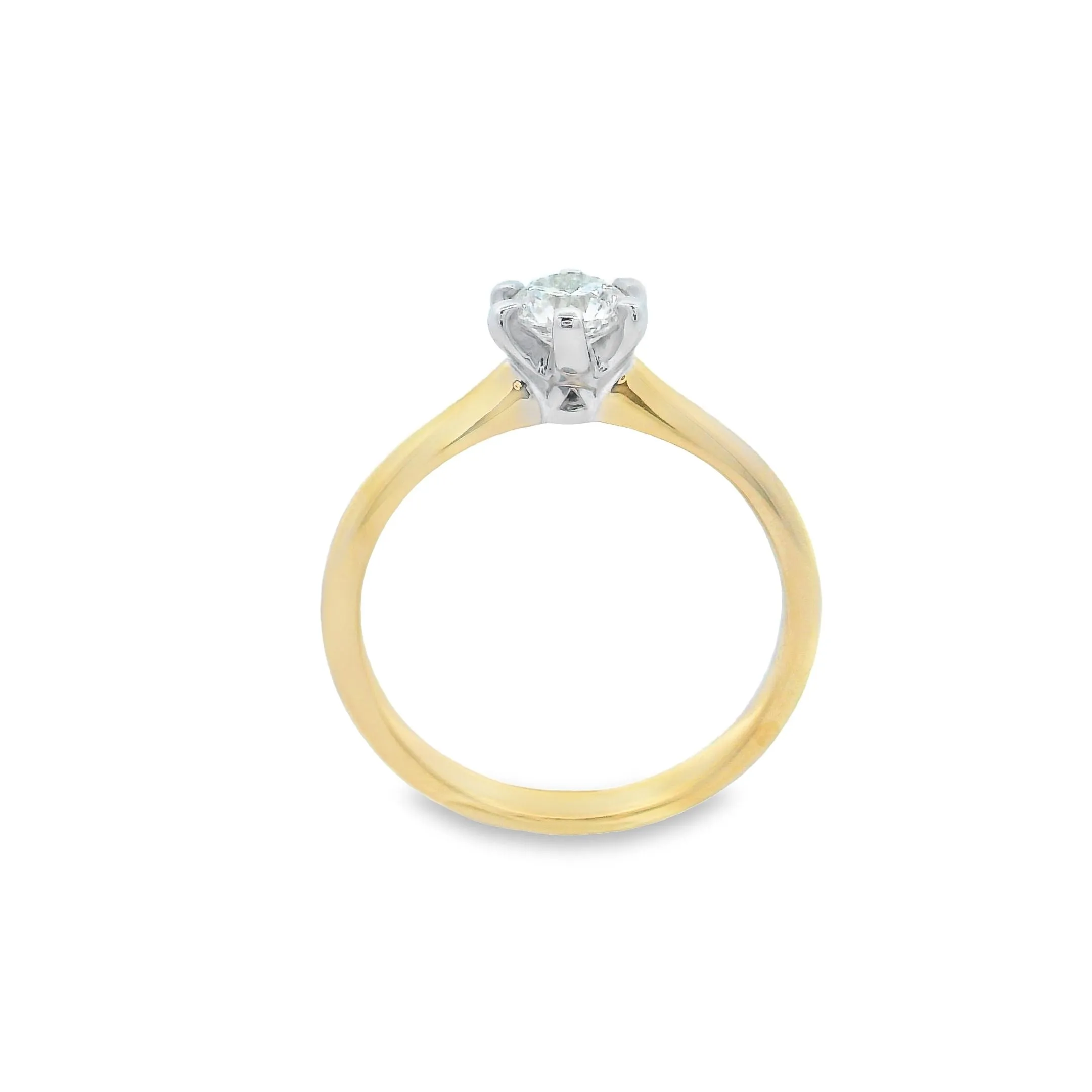 9ct Yellow and White Gold Round Brilliant Lab Grown Diamond Solitaire Engagement Ring. TDW= 0.51ct