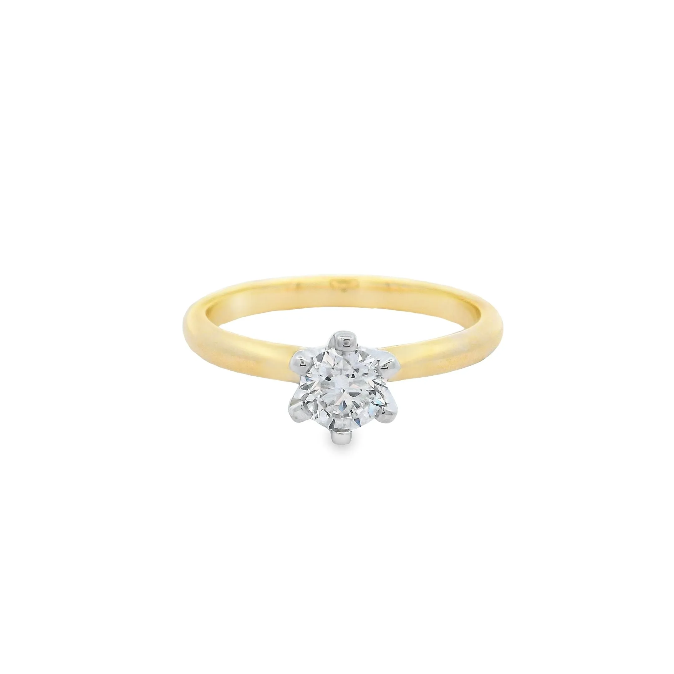 9ct Yellow and White Gold Round Brilliant Lab Grown Diamond Solitaire Engagement Ring. TDW= 0.51ct