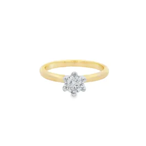 9ct Yellow and White Gold Round Brilliant Lab Grown Diamond Solitaire Engagement Ring. TDW= 0.51ct