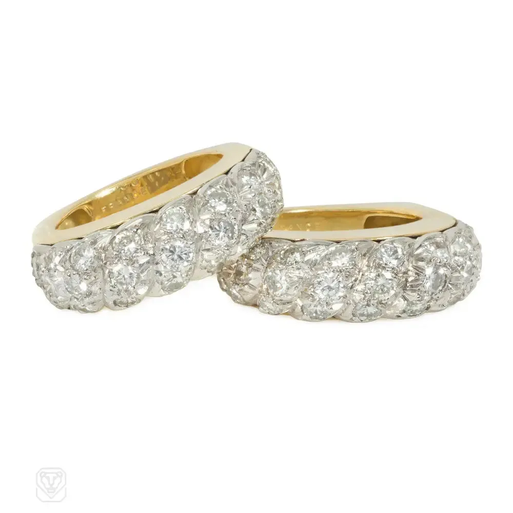 A pair of French gold, platinum, and diamond twist rings for Neiman Marcus