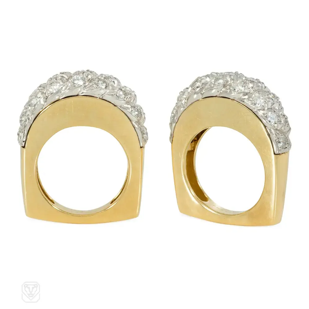 A pair of French gold, platinum, and diamond twist rings for Neiman Marcus