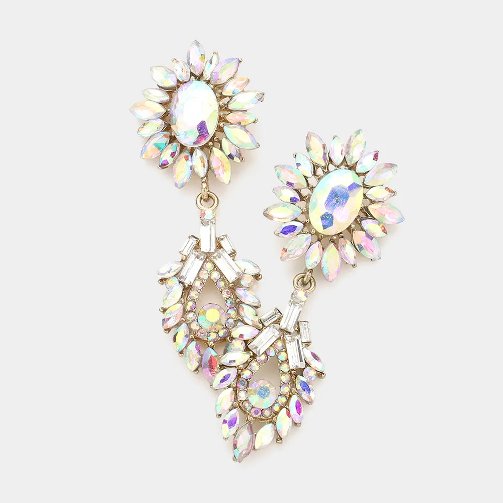 AB Crystal and Rhinestones Sunflower Pageant Earrings on Gold | Prom Earrings | Evening Earrings |  238131