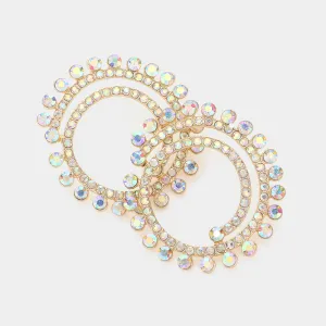 AB Crystal Cluster Swirl Round Pageant Earrings on Gold | Evening Earrings | 604446
