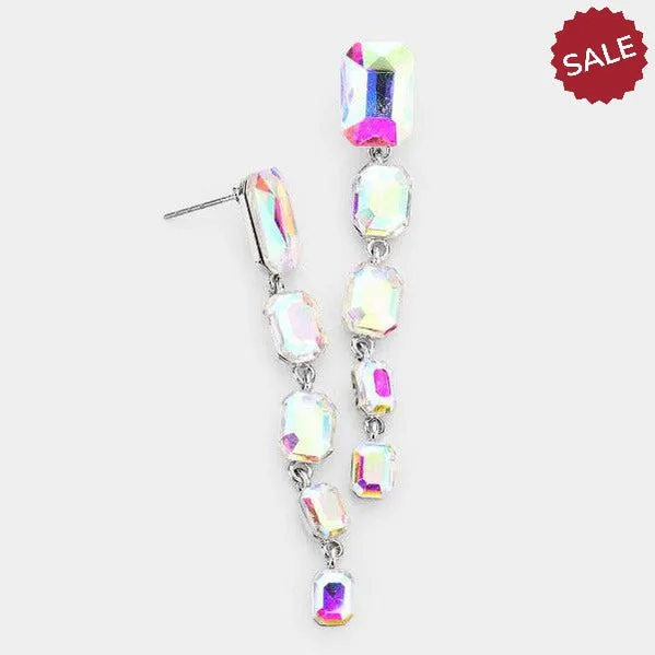Abalone Rectangle Crystal Link Evening Earrings