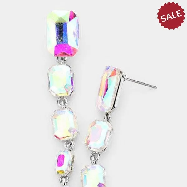 Abalone Rectangle Crystal Link Evening Earrings