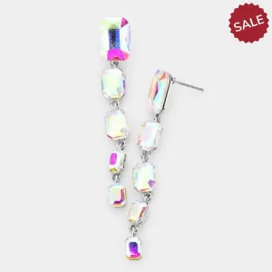 Abalone Rectangle Crystal Link Evening Earrings