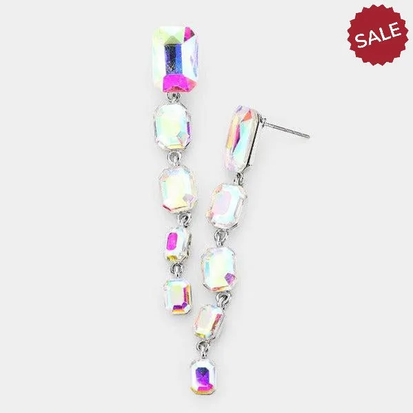 Abalone Rectangle Crystal Link Evening Earrings