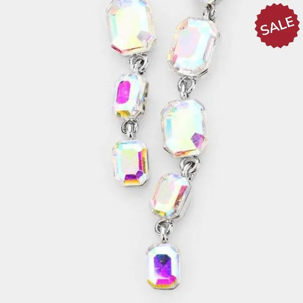Abalone Rectangle Crystal Link Evening Earrings