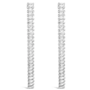 Absolute Silver & Clear Crystal Baguette Long Drop Earrings