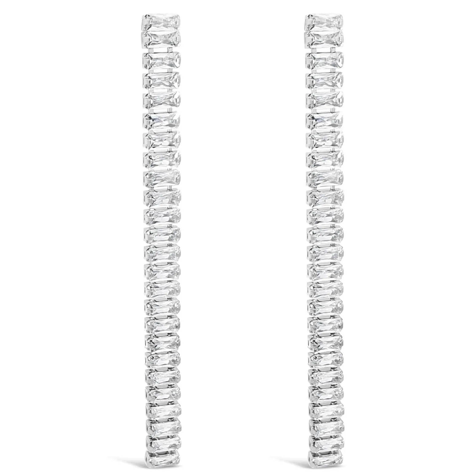Absolute Silver & Clear Crystal Baguette Long Drop Earrings