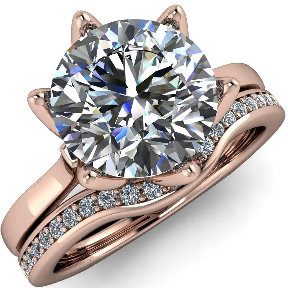 Adalyn Round Center Stone Cathedral 6 Petal Prong Euro Shank Engagement Ring