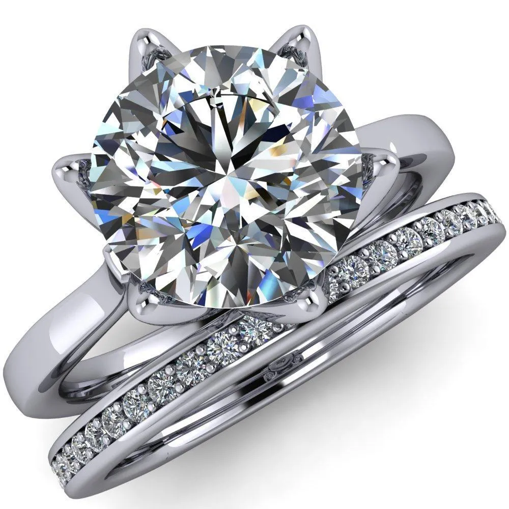 Adalyn Round Center Stone Cathedral 6 Petal Prong Euro Shank Engagement Ring
