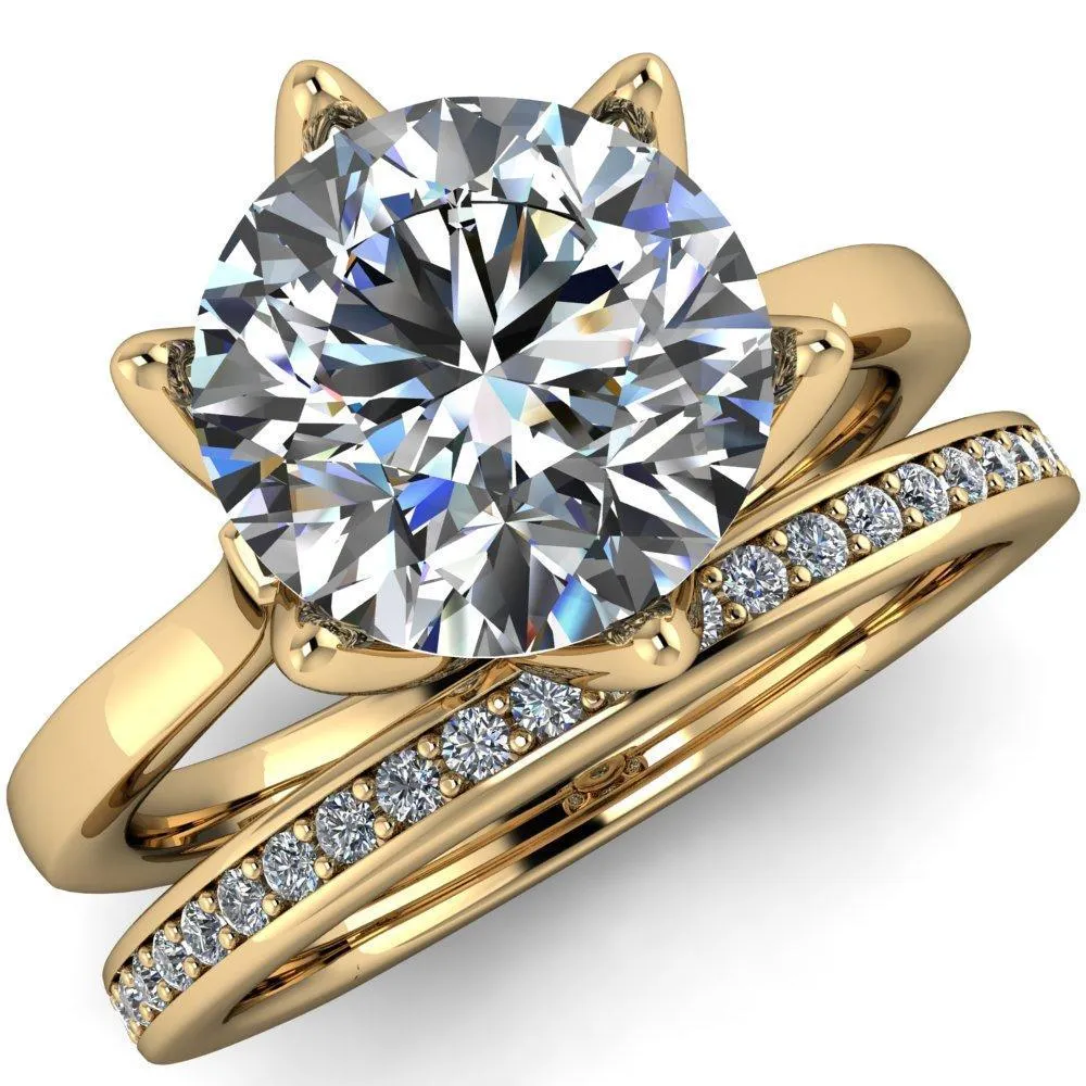 Adalyn Round Center Stone Cathedral 6 Petal Prong Euro Shank Engagement Ring