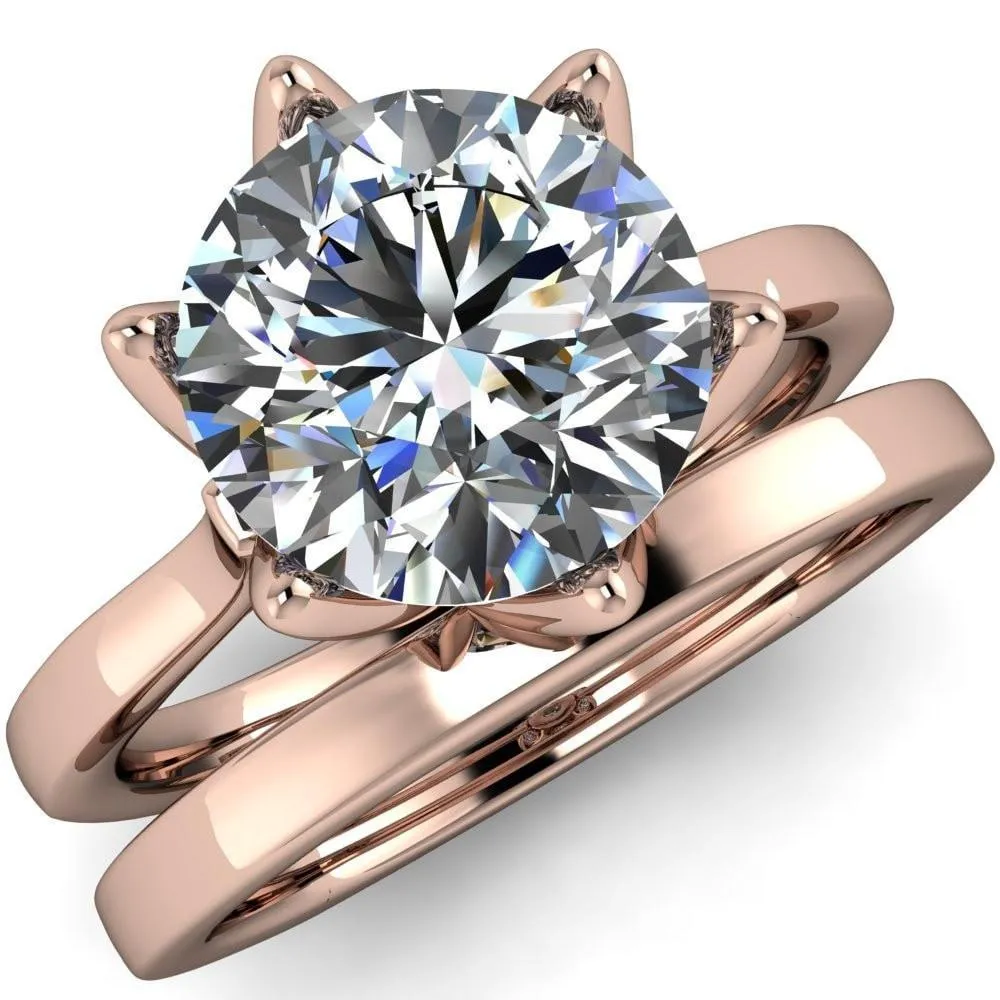 Adalyn Round Center Stone Cathedral 6 Petal Prong Euro Shank Engagement Ring
