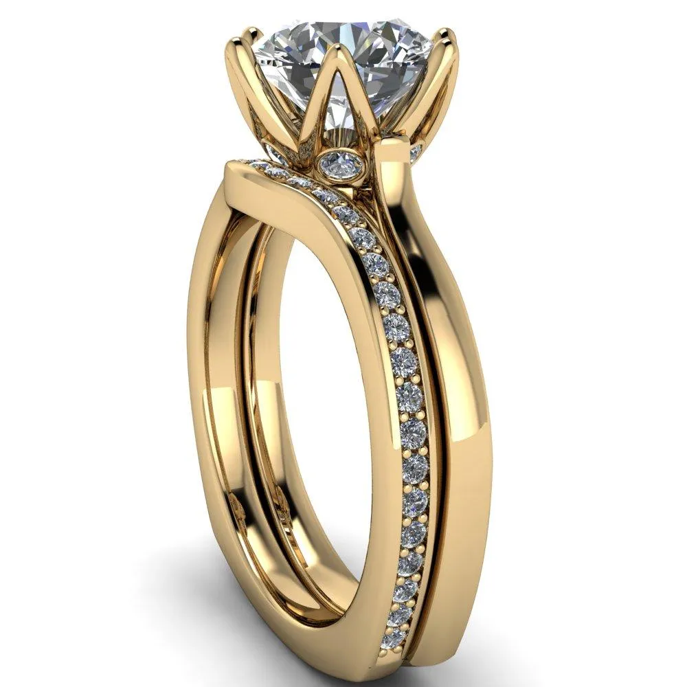 Adalyn Round Center Stone Cathedral 6 Petal Prong Euro Shank Engagement Ring