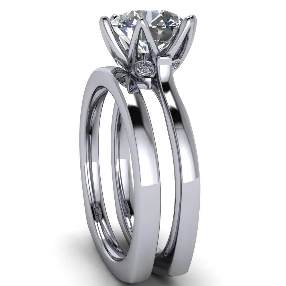 Adalyn Round Center Stone Cathedral 6 Petal Prong Euro Shank Engagement Ring