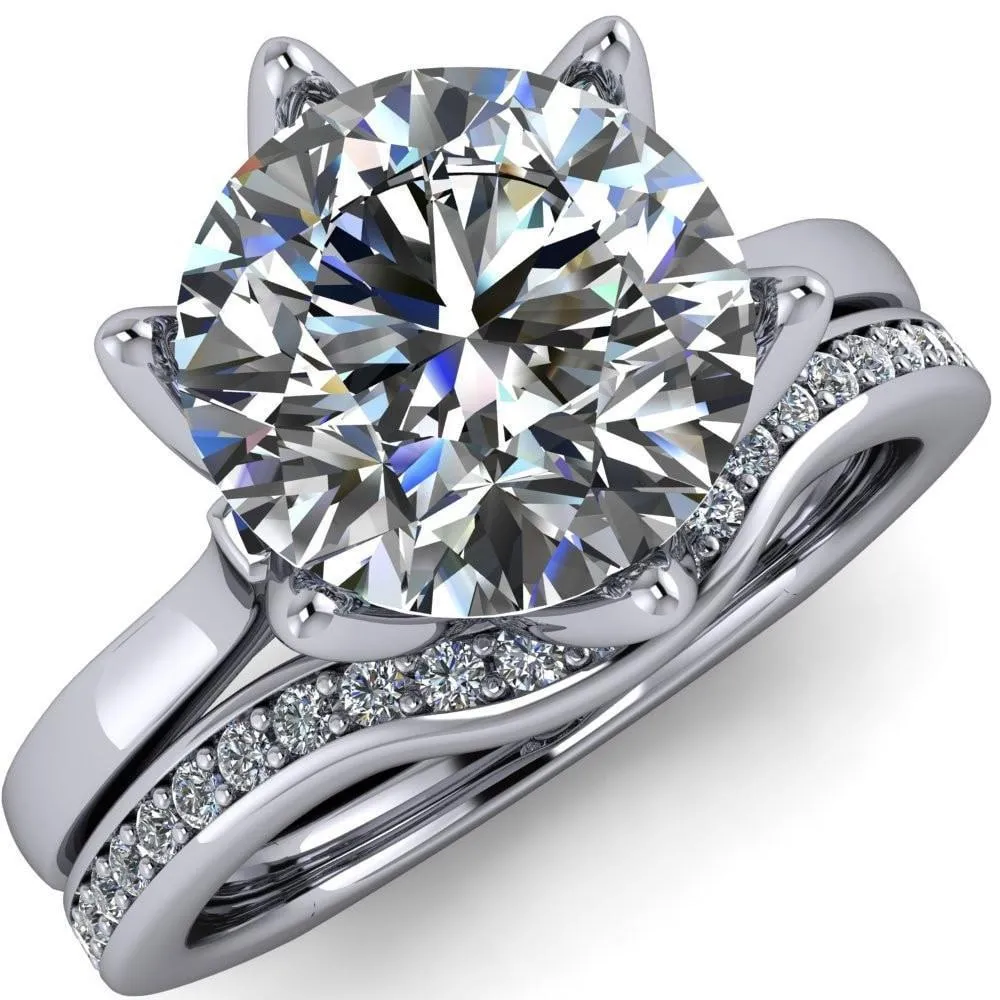 Adalyn Round Center Stone Cathedral 6 Petal Prong Euro Shank Engagement Ring