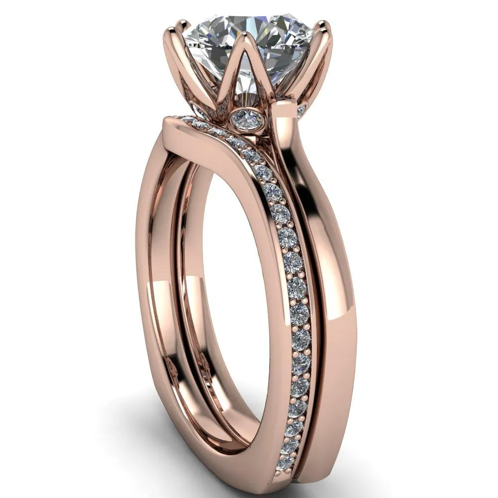Adalyn Round Center Stone Cathedral 6 Petal Prong Euro Shank Engagement Ring