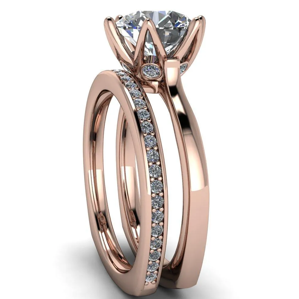 Adalyn Round Center Stone Cathedral 6 Petal Prong Euro Shank Engagement Ring