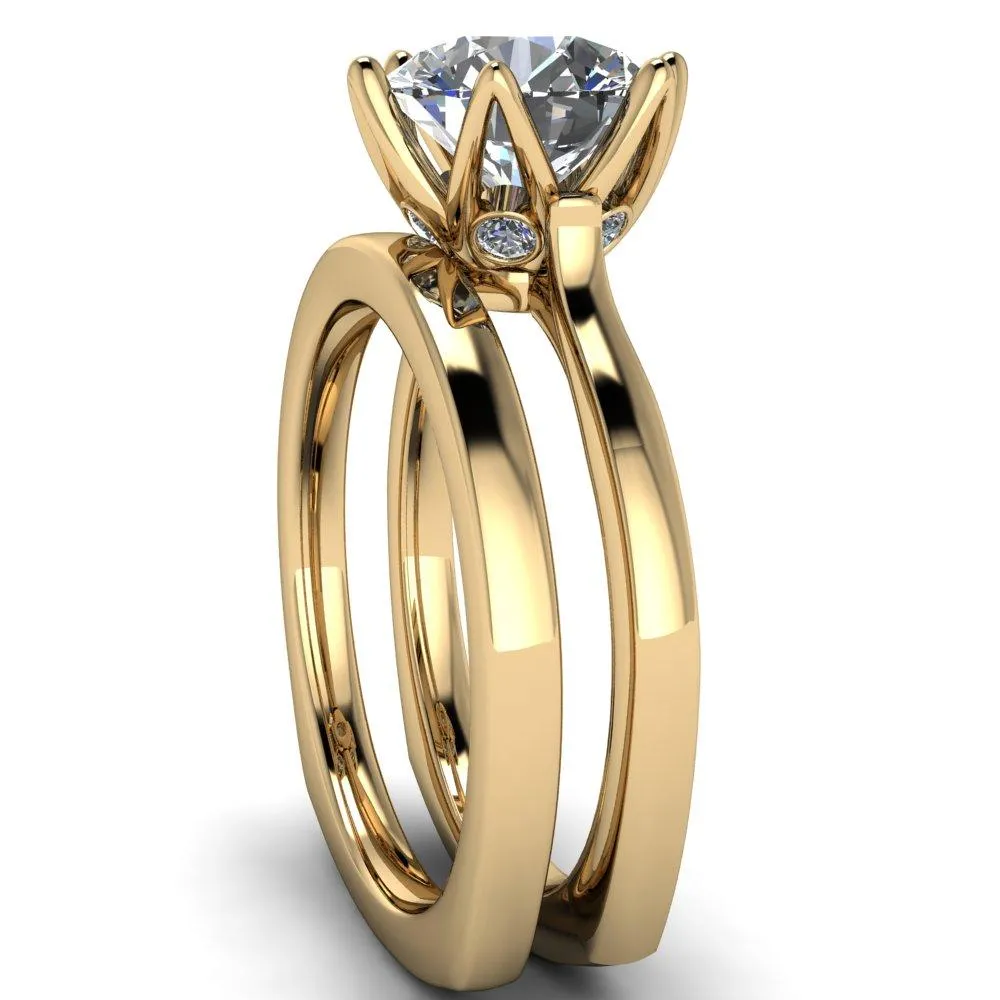Adalyn Round Center Stone Cathedral 6 Petal Prong Euro Shank Engagement Ring