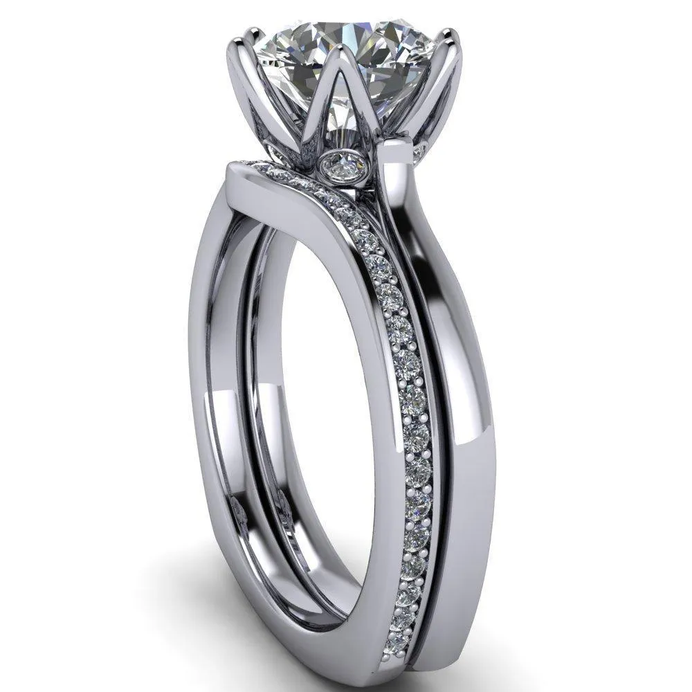 Adalyn Round Center Stone Cathedral 6 Petal Prong Euro Shank Engagement Ring