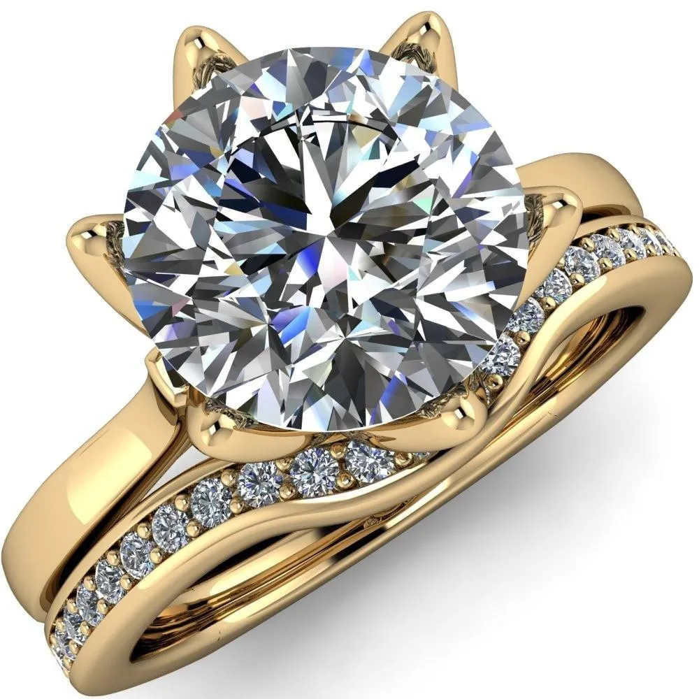 Adalyn Round Center Stone Cathedral 6 Petal Prong Euro Shank Engagement Ring