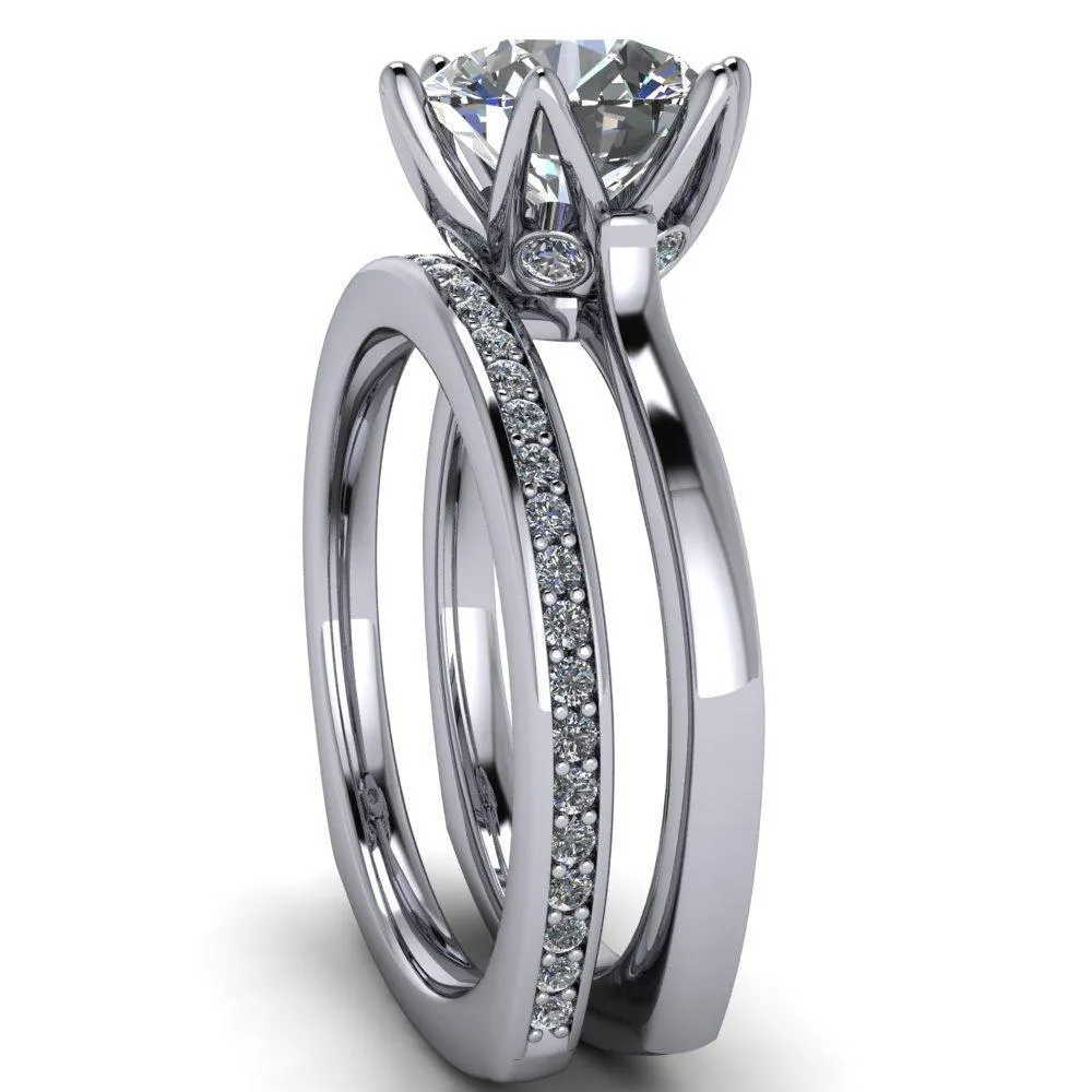 Adalyn Round Center Stone Cathedral 6 Petal Prong Euro Shank Engagement Ring