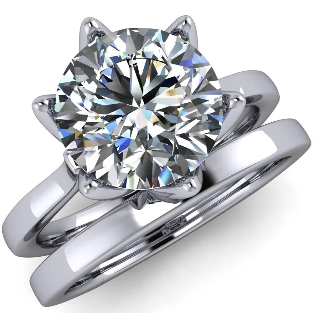 Adalyn Round Center Stone Cathedral 6 Petal Prong Euro Shank Engagement Ring