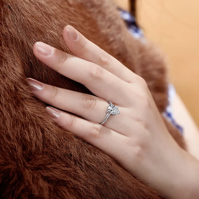 Ainuoshi Classic Solitaire Pear Created White Diamond Ring