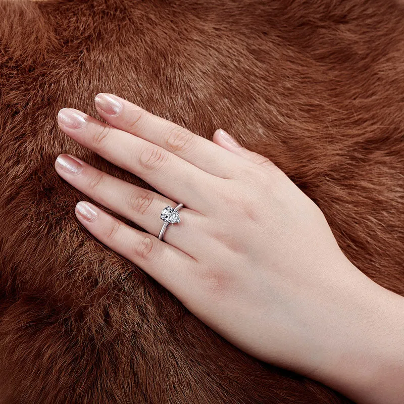Ainuoshi Classic Solitaire Pear Created White Diamond Ring