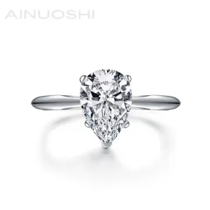 Ainuoshi Classic Solitaire Pear Created White Diamond Ring