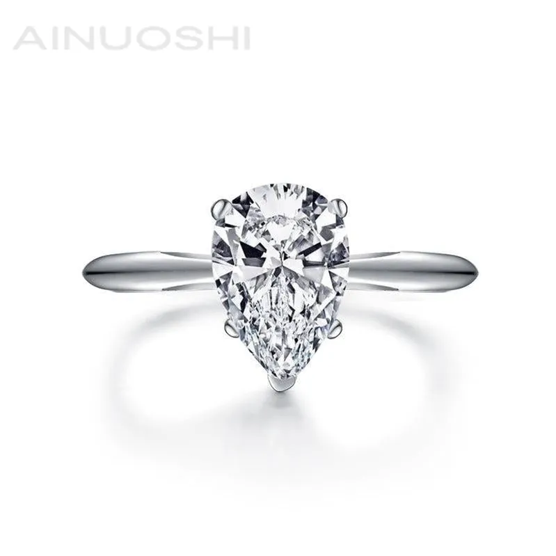 Ainuoshi Classic Solitaire Pear Created White Diamond Ring