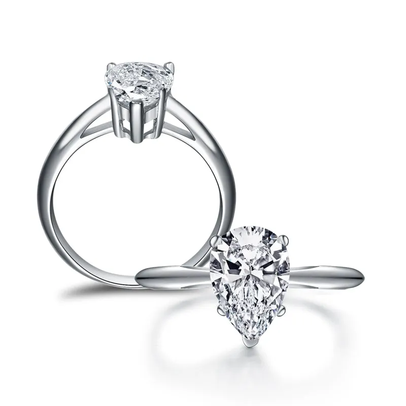 Ainuoshi Classic Solitaire Pear Created White Diamond Ring