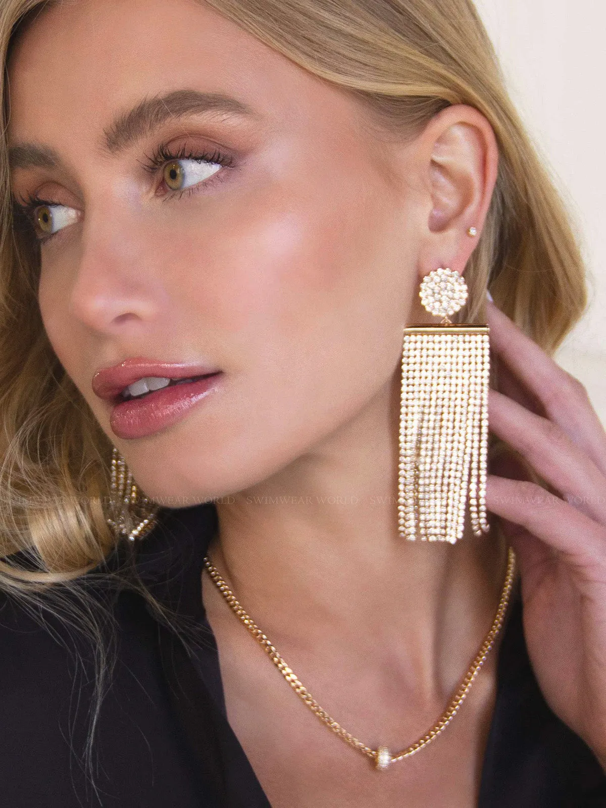 All The Movement Crystal Fringe 18k Gold Plated Earrings