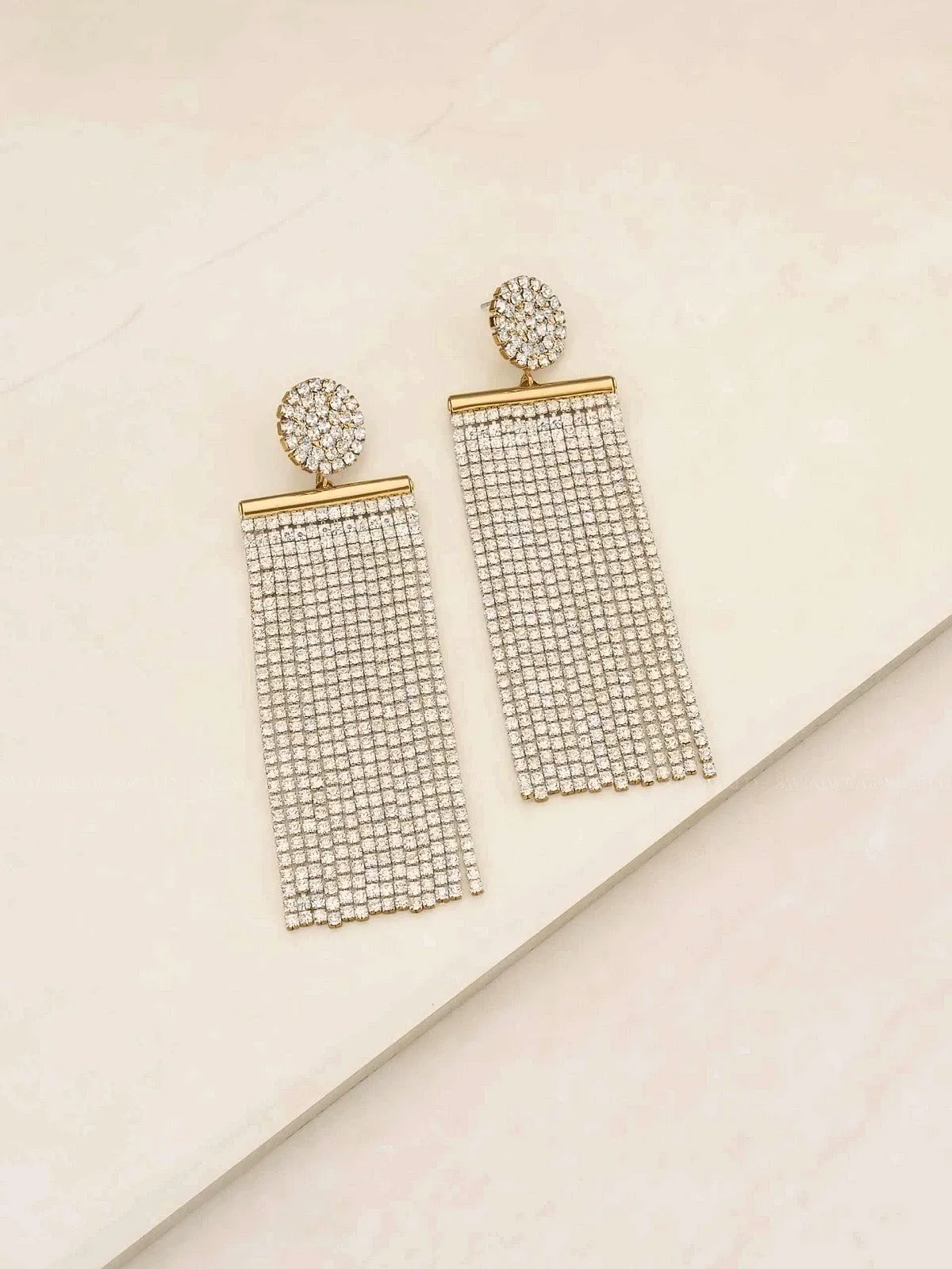 All The Movement Crystal Fringe 18k Gold Plated Earrings