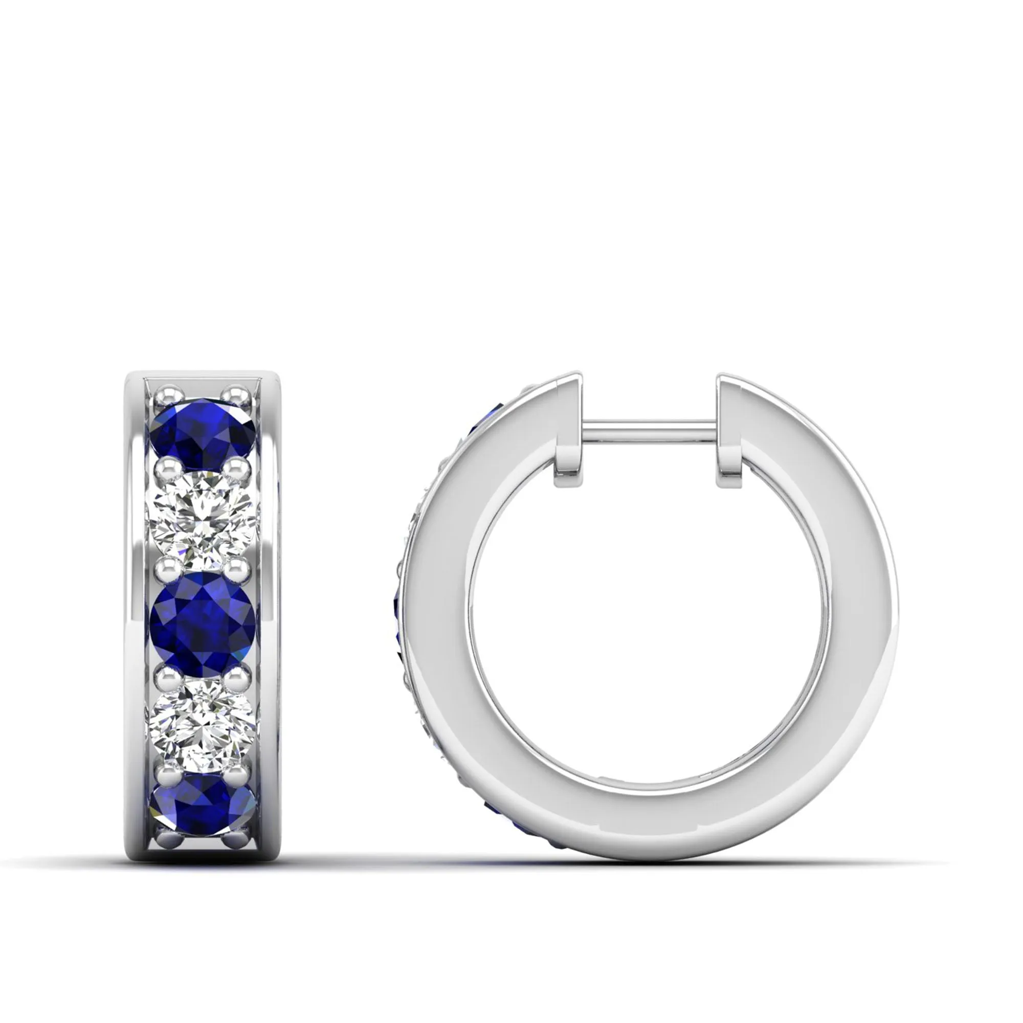 Alternating Sapphire and Diamond Huggies