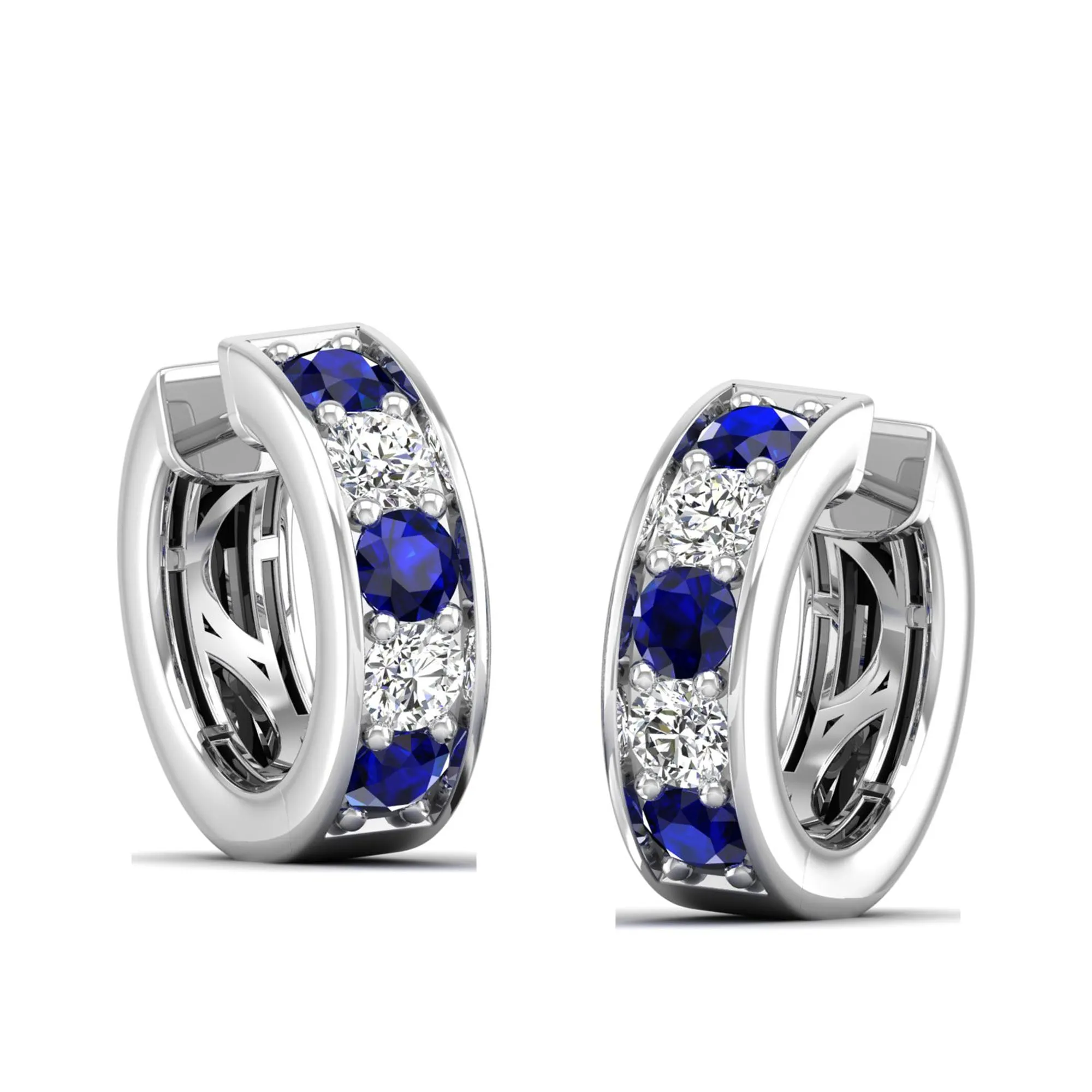 Alternating Sapphire and Diamond Huggies