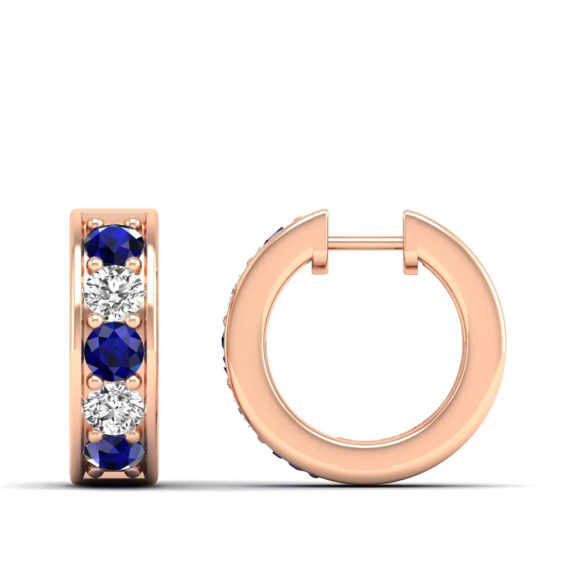 Alternating Sapphire and Diamond Huggies