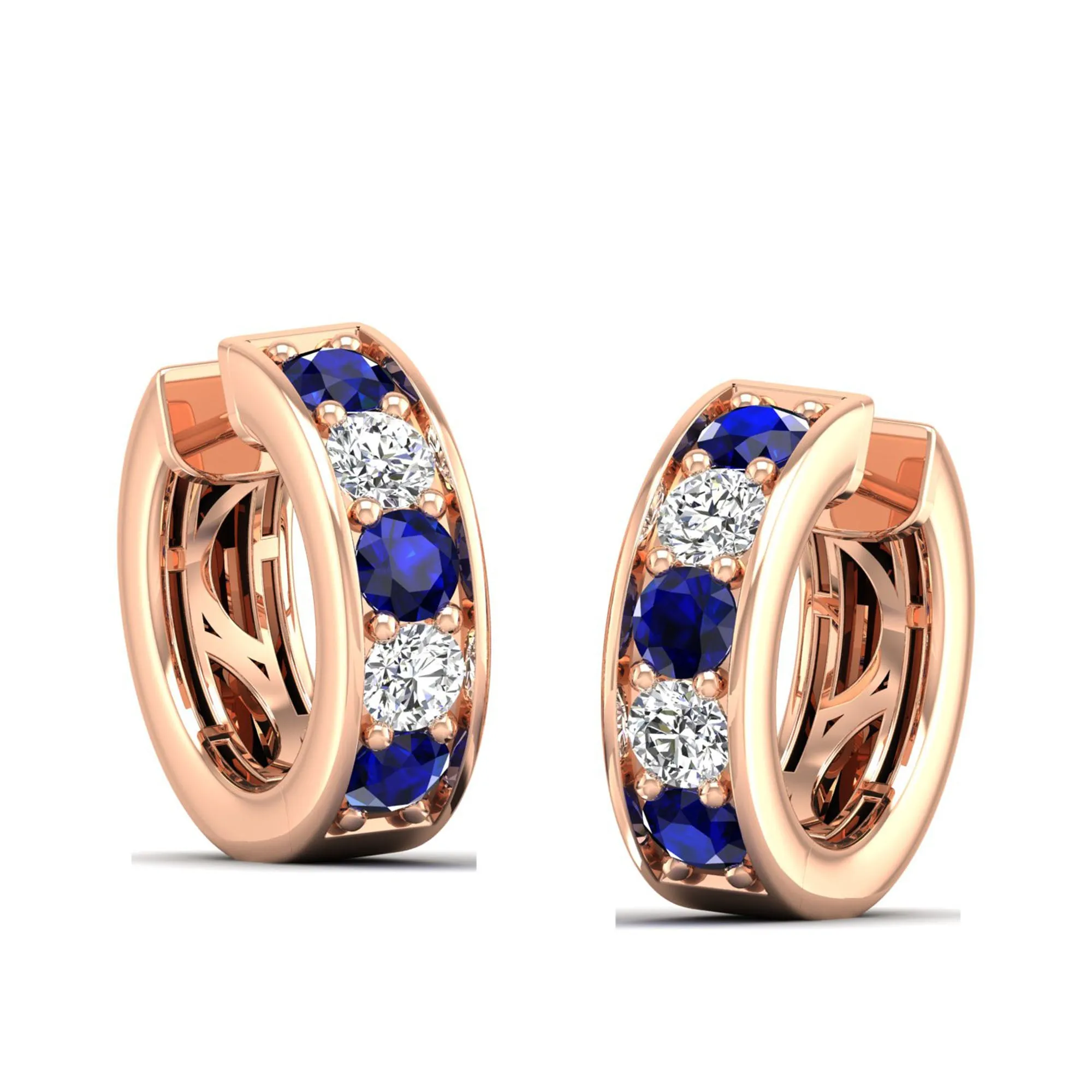 Alternating Sapphire and Diamond Huggies