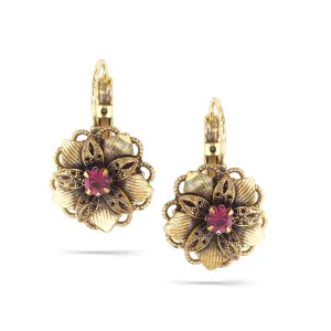 AMETHYST CRYSTAL FLOWER FRENCH CLIP  EARRINGS #224RD3201 (1B13)