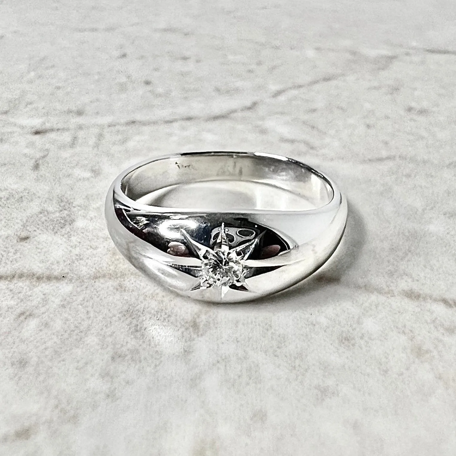 Antique 14 Karat White Gold Gypsy Diamond Solitaire Ring
